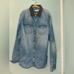 All Saints Blue Denim Casual Button Down Shirt